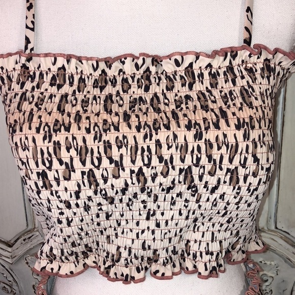 Leopard Smocked Two Piece Swim Suit Size XL - Picture 2 of 13